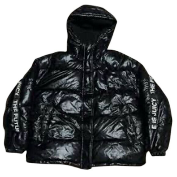 Juicy Couture Black Label Black Hooded Puffer Jacket “ The Future Is Juicy” Preo - Picture 1 of 6